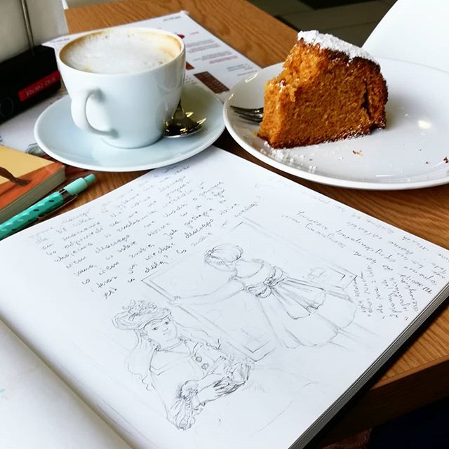 Instagram - Młody śmiga na basenie, a ja czekam i naśladuję Moneta#monet #drawing #art #szkic #szkicownik #sketchbook #inspiration #impresionism #coffy #cake #coffeebreak